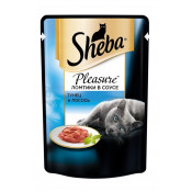 Sheba Консервы для кошек паучи Pleasure ломтики в соусе, тунец и лосось