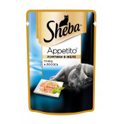Sheba Консервы для кошек паучи Appetito ломтики в желе, тунец и лосось