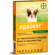 Bayer Капли на холку от чесоточных клещей, блох и глистов для собак (3 пипетки) Адвокат