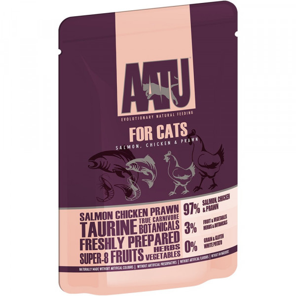AATU Паучи для кошек с лососем, курицей и креветками