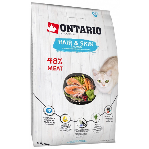 Ontario Корм для здоровья кожи и шерсти кошек с лососем