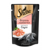 Sheba Консервы для кошек паучи Pleasure ломтики в соусе, форель и креветки