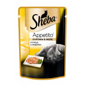 Sheba Консервы для кошек паучи Appetito ломтики в желе, курица и индейка