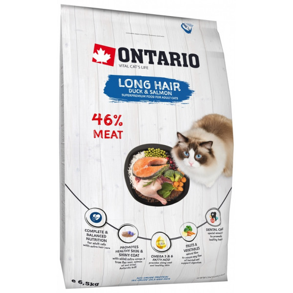 Ontario Корм для длинношерстных кошек с уткой и лососем