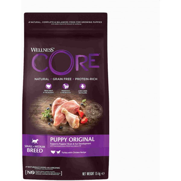 Wellness Core CORE Корм из индейки с курицей для щенков мелких и средних пород 1,5 кг