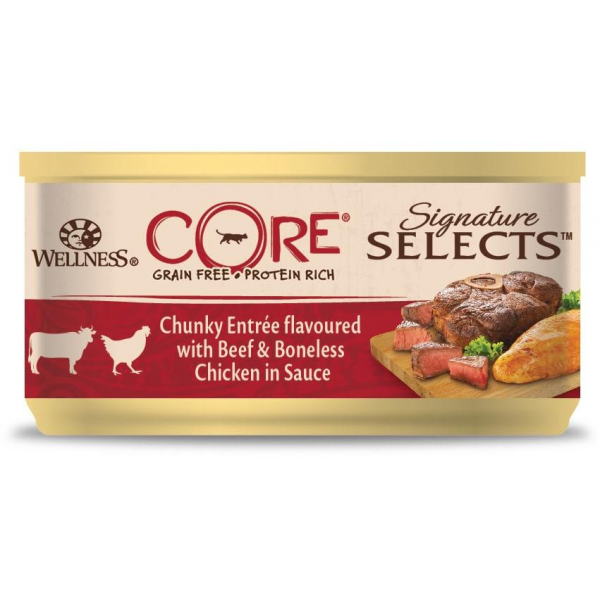 Wellness Core CORE SIGNATURE SELECTS консервы из говядины с курицей в виде кусочков в соусе для кошек 79 г