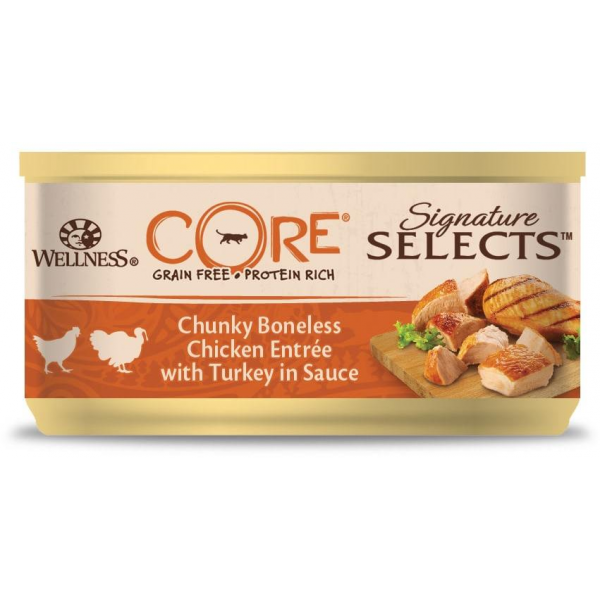 Wellness Core CORE SIGNATURE SELECTS консервы из курицы с индейкой в виде фарша в соусе для кошек 79 г