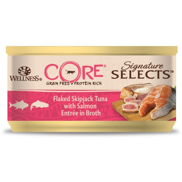 Wellness Core CORE SIGNATURE SELECTS консервы из тунца с лососем в виде кусочков в бульоне для кошек 79 г